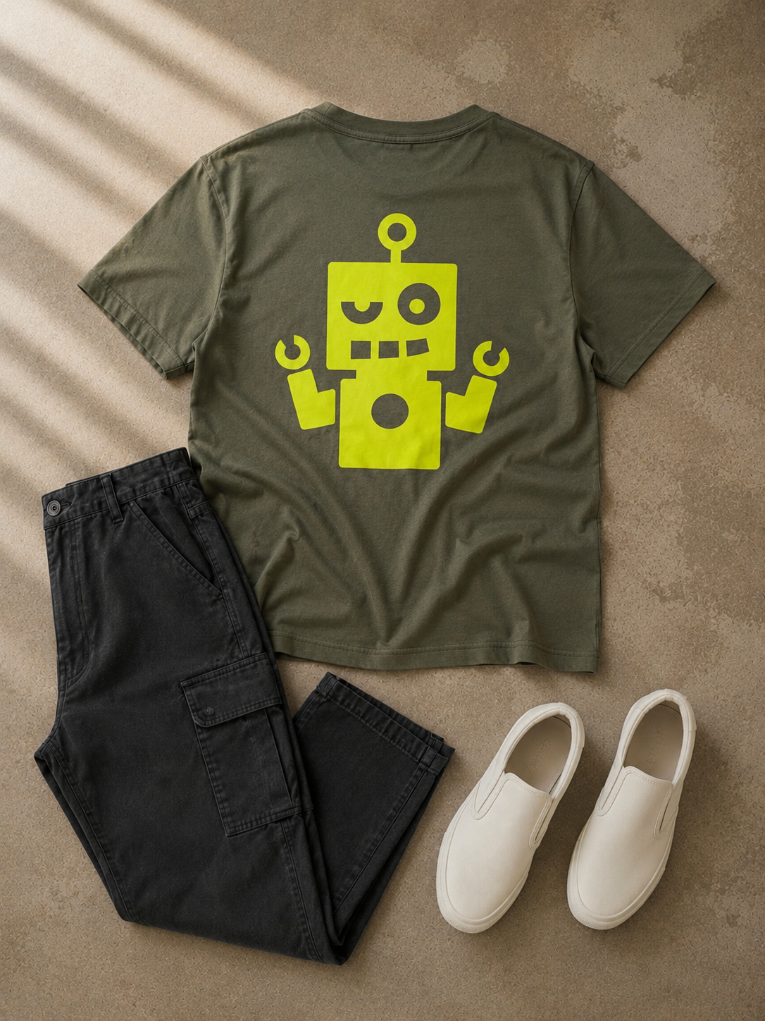 Camiseta kaki - logo amarillo flúor