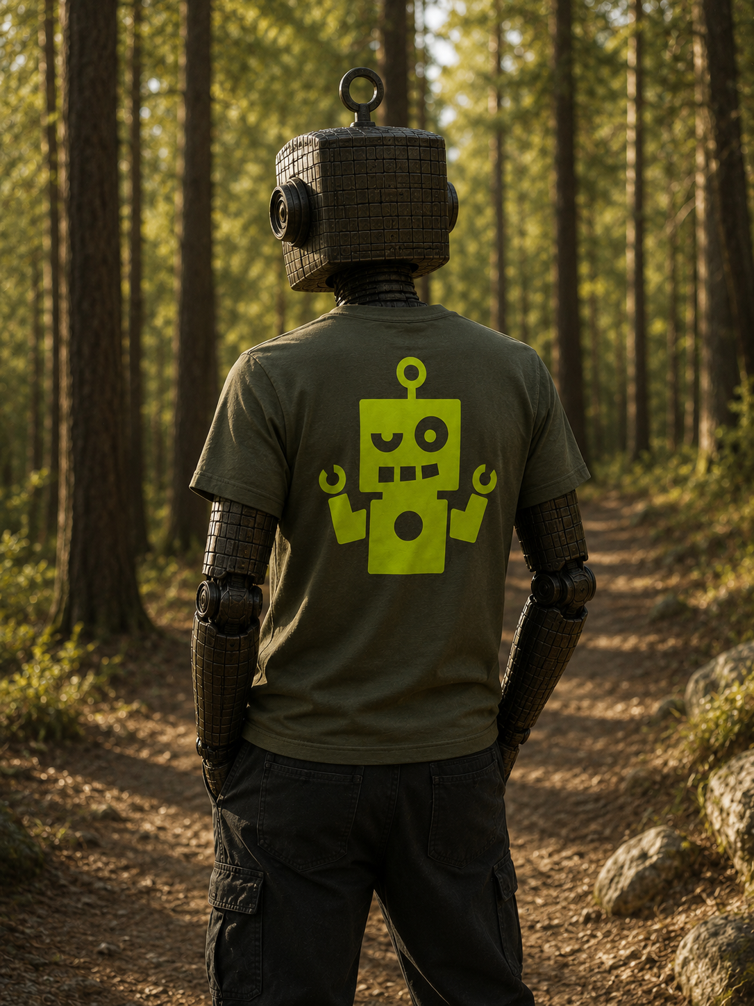 Camiseta kaki - logo amarillo flúor