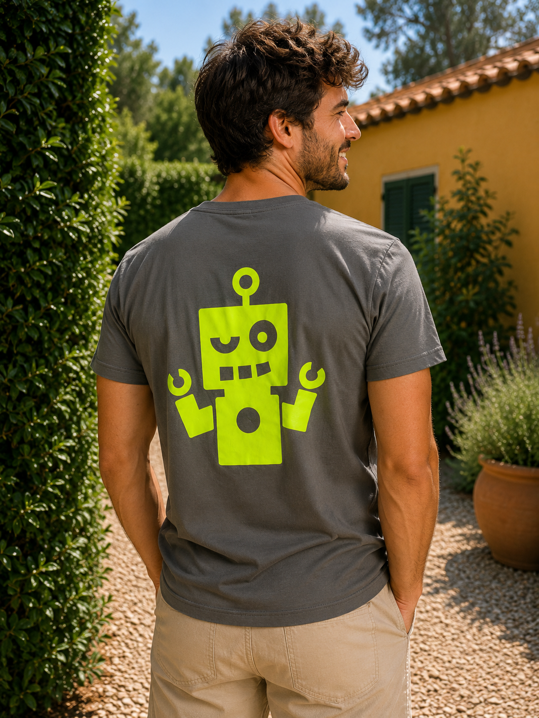 Camiseta kaki - logo amarillo flúor