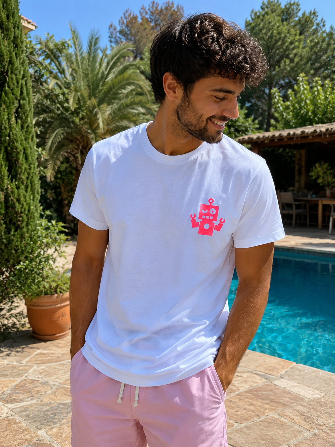 Camiseta blanca - logo rosa flúor