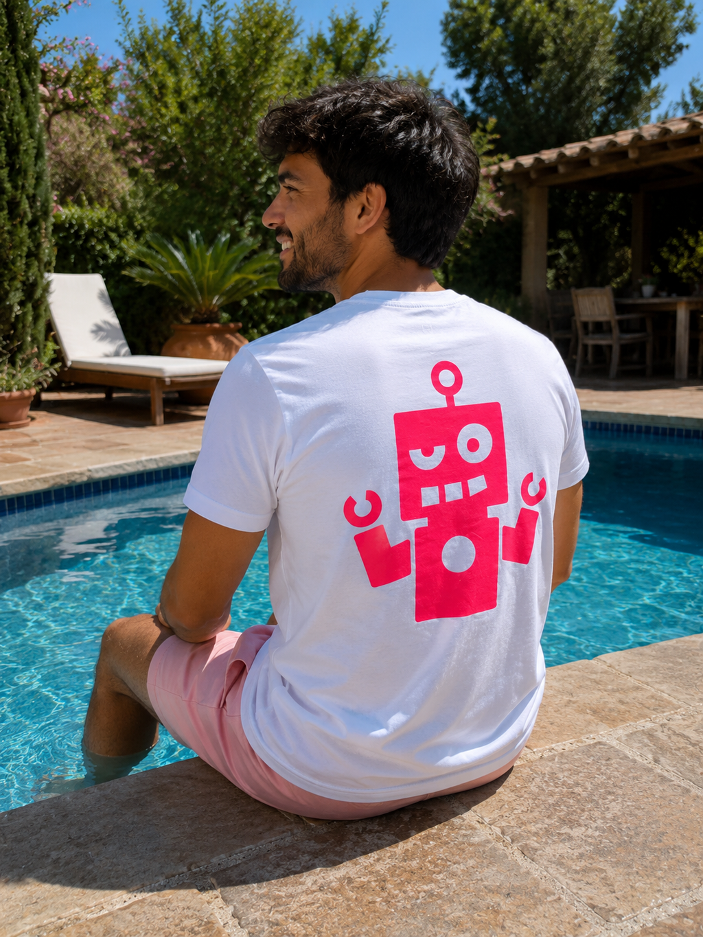 Camiseta blanca - logo rosa flúor