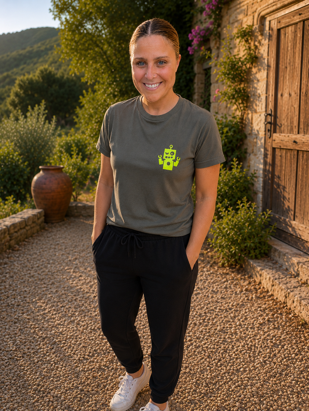 Camiseta kaki - logo amarillo flúor