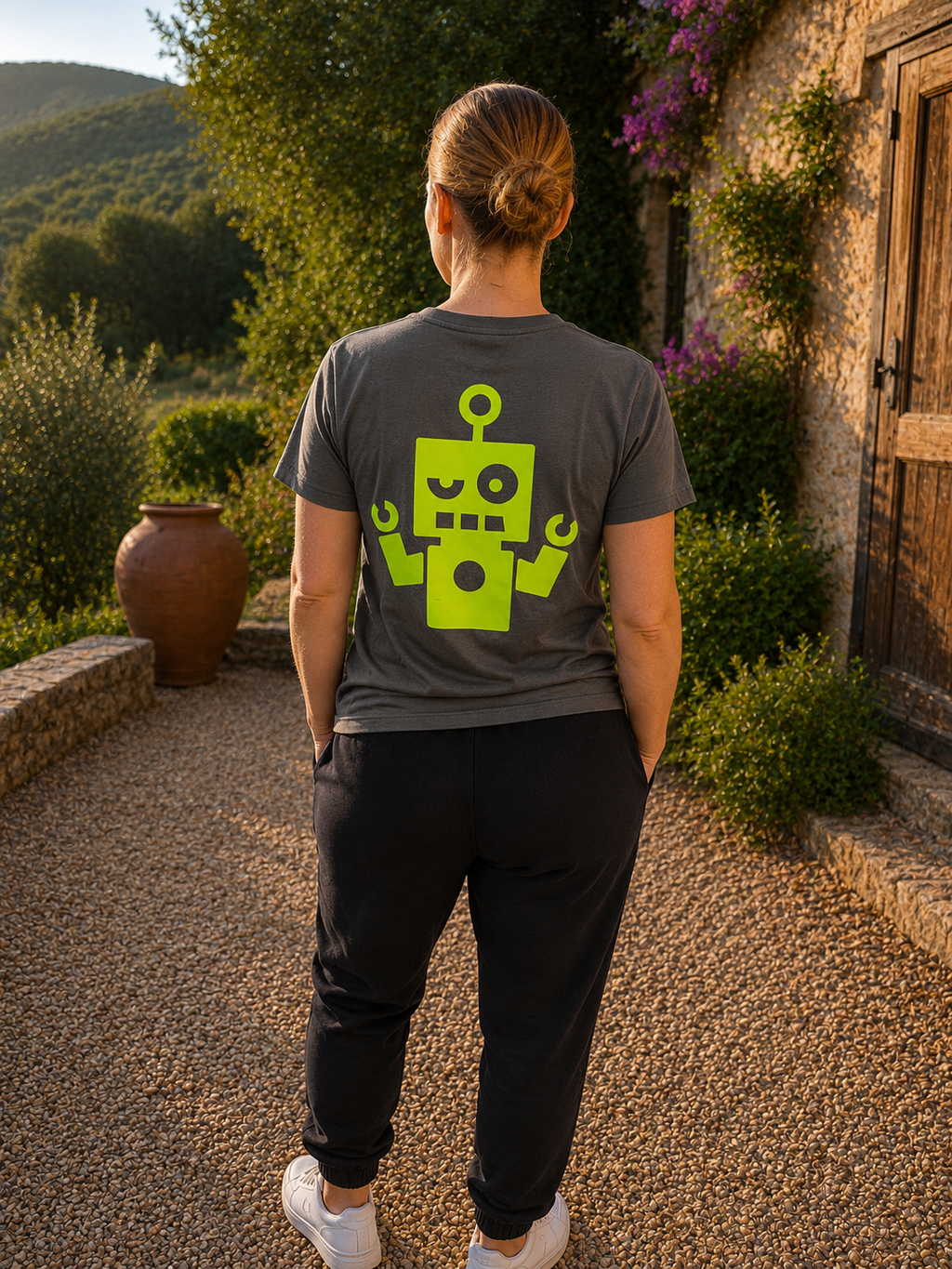 Camiseta kaki - logo amarillo flúor