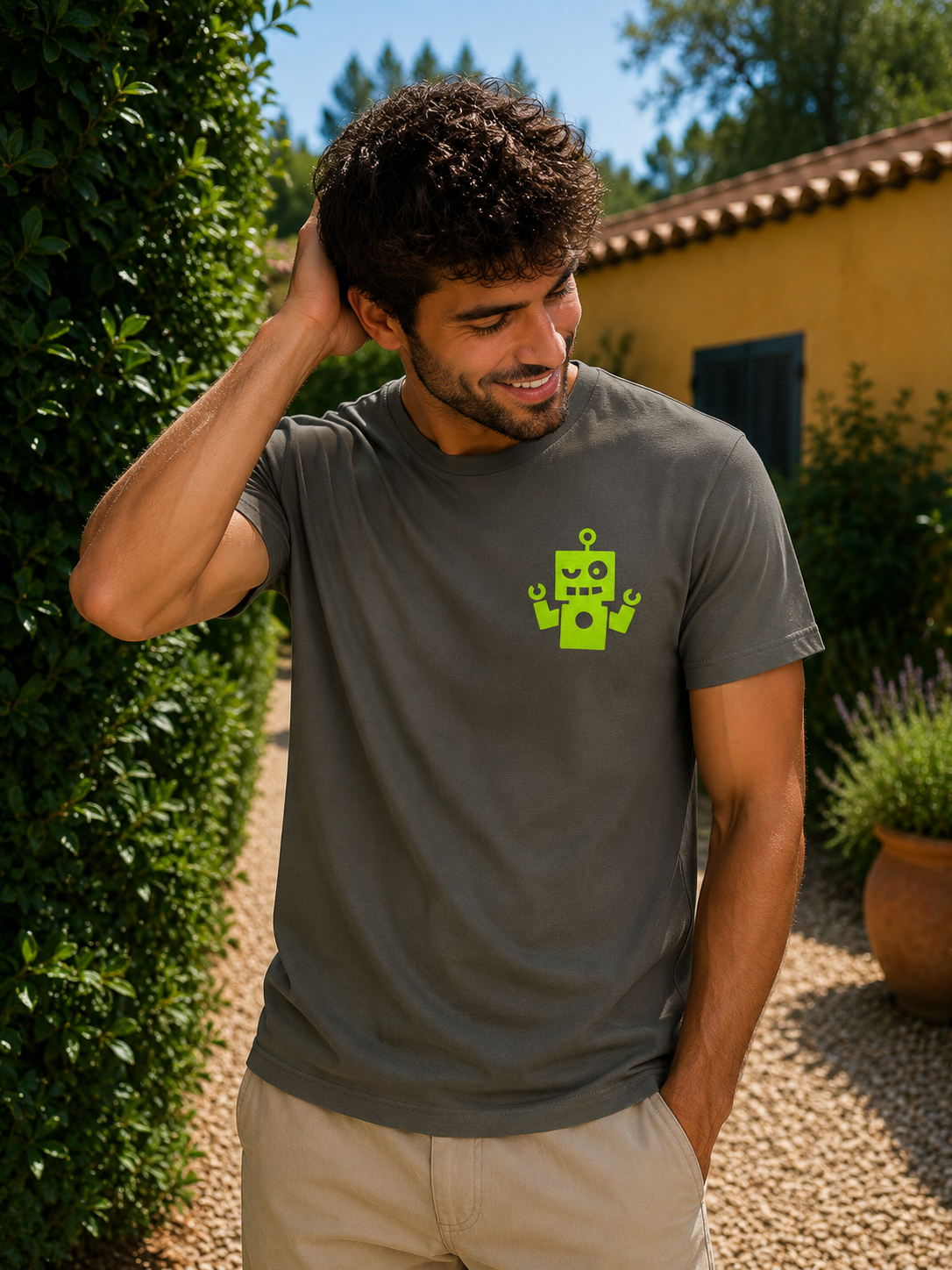Camiseta kaki - logo amarillo flúor
