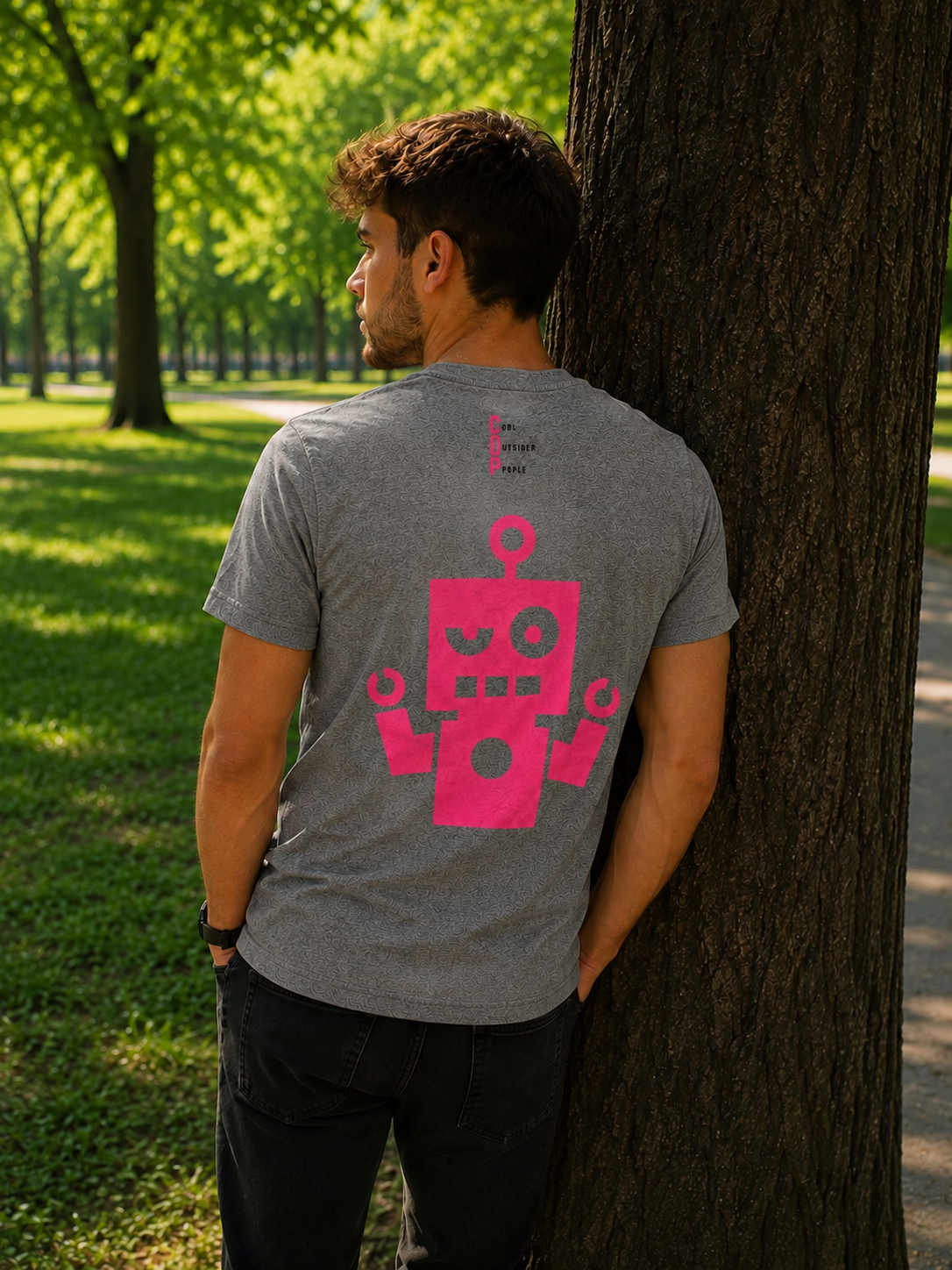 Camiseta Gris- logo rosa